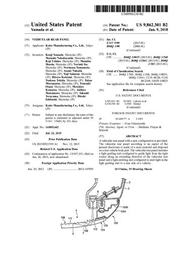 Vehicular rear panel: United States Patent 9862301 (English Edition)