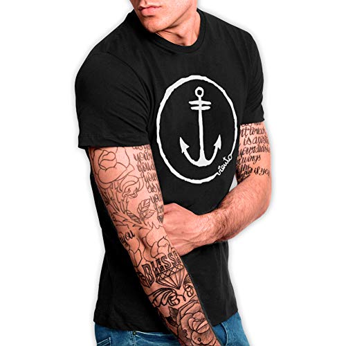 VIENTO Anchor Logo Camiseta para Hombre (Negro, Small)