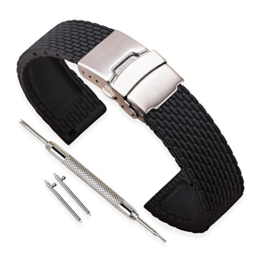 Vinband Correa Reloj Calidad Alta Recambios Correa Relojes Caucho Hombre Mujer Negro - 18mm, 20mm, 22mm, 24mm Silicona Correa Reloj Quick Release Pin & Hebilla desplegable (24mm, Negro)