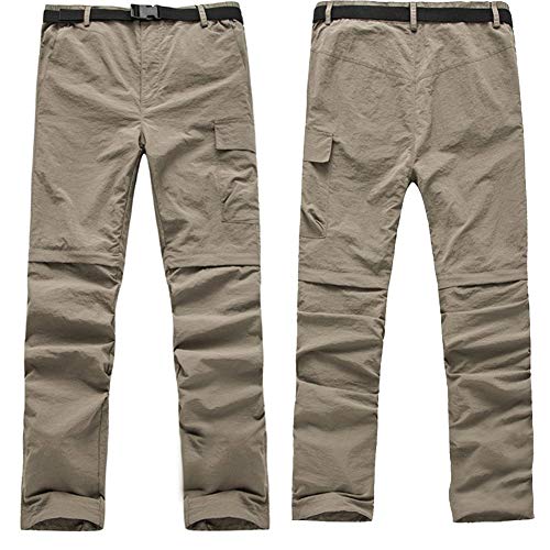 wei Hombres Verano Ligero Alpinismo Pantalones Convertible Excursionismo Pantalones Bolsillos Casual Aire Libre Rápido Seco Impermeable Táctico Carga Pantalones,Caqui,S