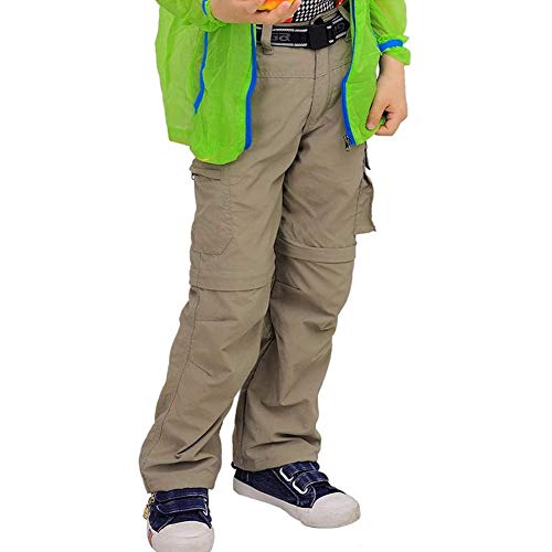 wei Niños Aire Libre Deportes Excursionismo Zip Off Pantalones Cortos Ligero Convertible Rápido Secado Pantalones Niños Protector Solar Pescar Pantalones,Caqui,XL