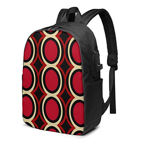 WEQDUJG Mochila Portatil 17 Pulgadas Mochila Hombre Mujer con Puerto USB, Pared geométrica Años 50 Años 60 Años 70 Mochila para El Laptop para Ordenador del Trabajo Viaje