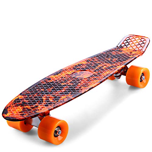 WHYHB Patinetas 22 Pulgadas Skate Board Hellfire Pattern Retro Skateboard Longboard Mini Cruiser para niños Adultos Deporte al Aire Libre