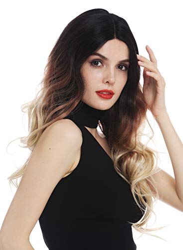 WIG ME UP - RGF-7115-MF-4T/R3437 Peluca para mujeres lace-front malla monofilamento parcial raya en medio pelo largo ondulado ombré castaño rubio 65 cm