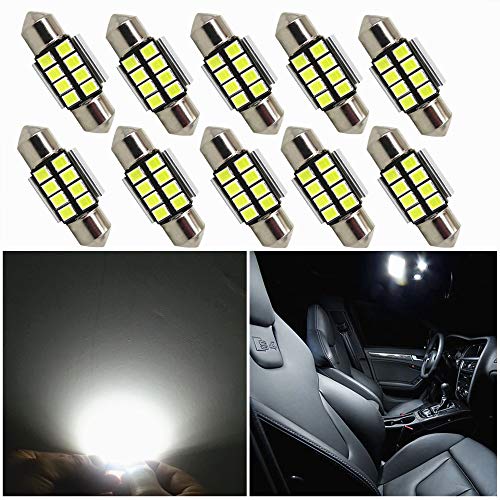 WLJH Brillante Canbus Error Gratis 2835 Chip Bombilla De Led De 31mm para El Interior del AutomóVil Luces De CortesíA De La Placa del Techo De La MatríCula 3021 3022 3175 6000K Blanco,Paquete De 10