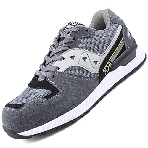 WODEQ Hombre Zapatos de Seguridad Mujer Zapatillas de Seguridad Trabajo con Puntera de Acero para Calzado de Industrial y Deportiva,Gris,39EU