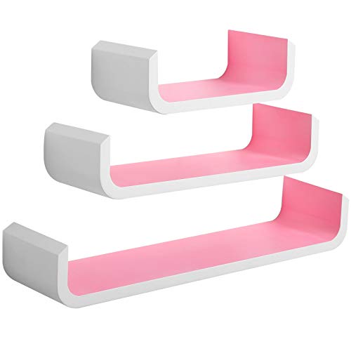 WOLTU Estante de Pared Estantería Flocante de Pared de Forma U Juego de 3 con Madera, Rosa RG9273rs