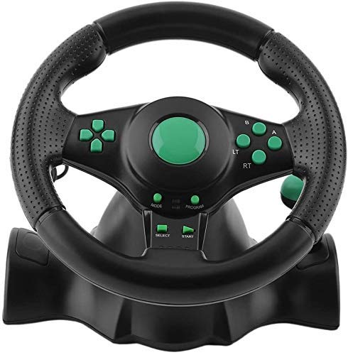 WUAZ Dirección Gaming De Ruedas, 180 Grados De Rotación del Volante ABS Gaming Vibración Racing con Los Pedales