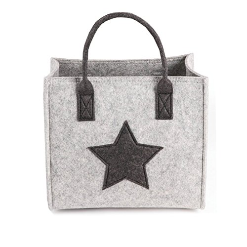 X-Labor Bolsa de la compra con forma de estrella, de fieltro, de tela, con asa, para guardar leña, color gris claro, M