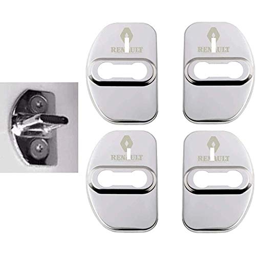 XCBW Cerradura de Puerta de Acero Inoxidable 4PCS Cubierta del Delantero Cubierta del Delantero, para R-enault C-lio 2009-2020 / S-andero 2014-2020 Accesorios de diseño automático,Plata