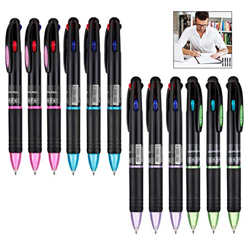 Xrten 12 Piezas Bolígrafos Retráctiles, Bolígrafos de Tinta de Gel de 4 Colores para Escribir, Pintar