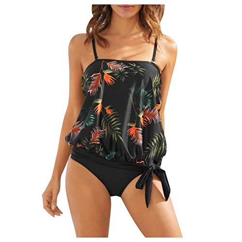 YANFANG Bañador Bikini de Traje de baño Dividido de Cintura Alta con Estampado Floral Suelto de Moda para Mujer