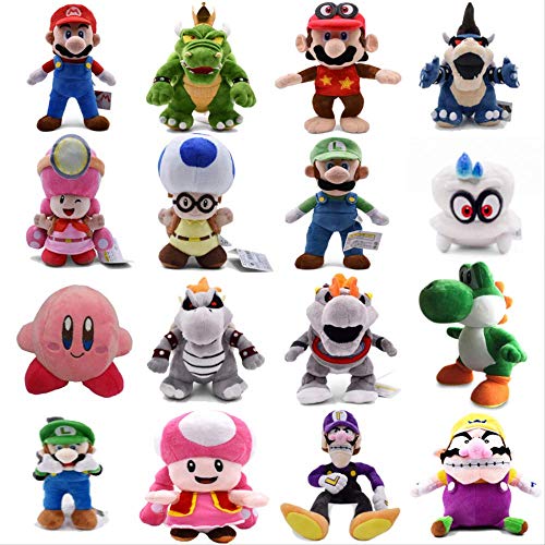 YANGQIAN Peluche Super Mary 16 unids/Lote Super Mario Bros 3D Land Bone Koopa Dragon Dark Bowser Luigi Yoshi Capitán Odyssey Kirby y Friens Doll Plush Soft Stuffed Toys