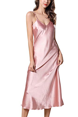 YAOMEI Camisón para Mujer Camisones Raso Satin Largo Pijamas, lencería Spaghetti Strap Babydoll Satén Neglige Lencería Ropa de Dormir (Large, Rosado)