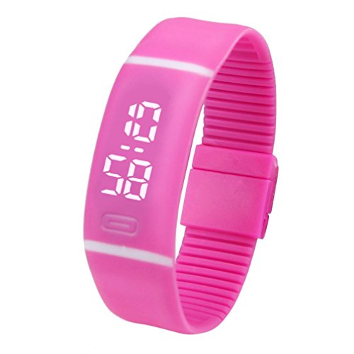 Yesmile Relojes❤️Reloj para Hombre de Goma LED para Mujer Fecha Reloj Deportivo Pulsera Reloj Digital (Rosa Caliente)