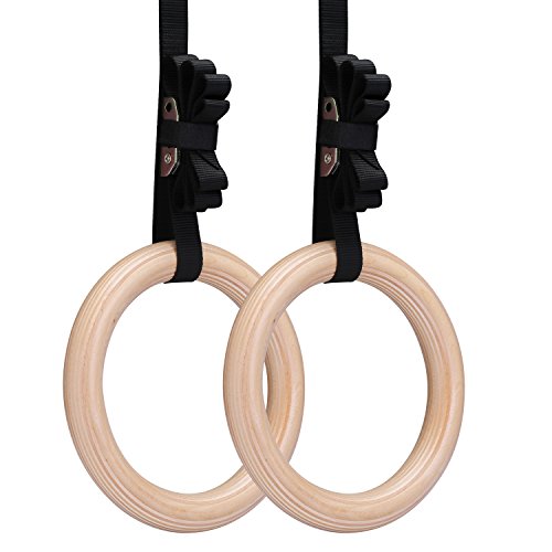 Yimidear Anillos de Gimnasia, Madera Anillos Olímpicos con Correas de Hebilla Anillos de Gimnasio para Entrenamiento de Fuerza, Crossfit, Dominadas y Dips (32MM)