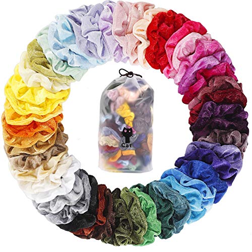 YITHINC 50 Piezas Scrunchies Terciopelo, Cintas Elásticas para el Cabello Lazos para el Cabello Bobbles Lazos para el Cabello para Mujeres Chica con Bolsa de Regalo, 50 Colores Diferentes