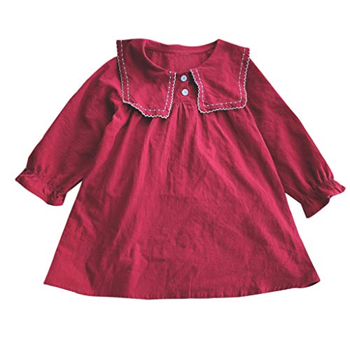 YWLINK Vestido Casual NiñA Falda De Princesa Wind Wind De Manga Larga En Mezcla De AlgodóN Lindo Vestido De Cuello De MuñEca Falda Salvaje Suelta Y CóModa(Rojo,3-4 años)