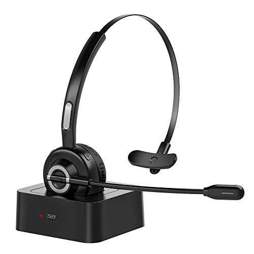ZeaLife Auriculares Bluetooth, para PC, con micrófono de cancelación de ruido, manos libres, inalámbricos, Bluetooth, con estación de carga para casa, teléfono VoIP, Skype, coche y camiones.