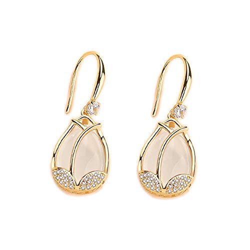 ZHANGYAN Accesorios Intercambiables de Pendientes Diseño Pendientes de la Flor del tulipán S925 Plata Pendientes de Las Mujeres Temperamento Gancho del oído de Gama Alta (Color : Gold)