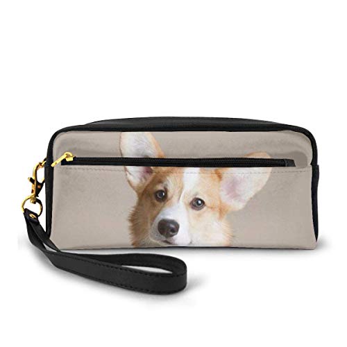 zhengchunleiX Funny Corgi Estuche Large Capacity Pen Bag Makeup Pouch Durable Students Stationery Two Big Pockets with Zipper