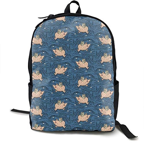 zhengchunleiX Sports Book Bags,Casual Rucksack,Travel Daypacks,When Pigs Fly Blue Unique Mochila Durable Oxford Outdoor College Students Busines Laptop Computer Shoulder Bags