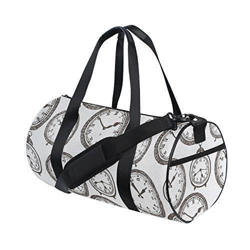 ZOMOY Bolsa de Deporte,Reloj de Bolsillo Vintage con números en cronómetros de diseño Antiguo Impresión Antigua,Nuevo de Cubo de impresión Bolsas de Ejercicios Bolsa de Viaje Equipaje Bolsa de Lona