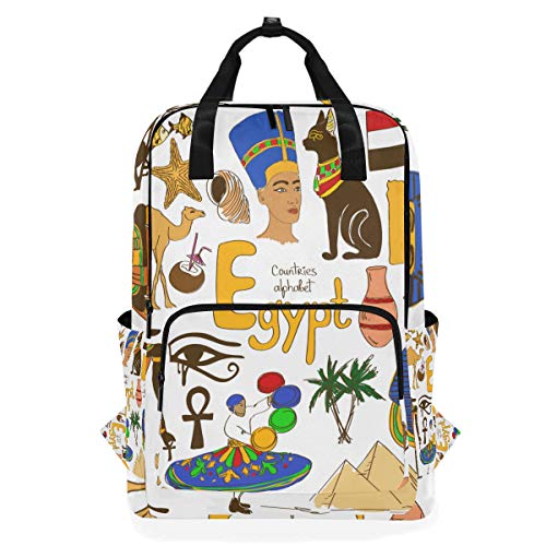 ZOMOY Mochilas，Divertidos Coloridos Bocetos Colección Egipto Iconos，Nuevo portátil Informal Ligero Mochila de Lona Colegio Viaje Bolsa de Hombro Camping Escalada Senderismo Bolsas