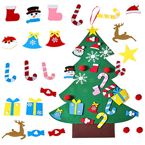 ZoneYan Fieltro Árbol de Navidad, Naarbol Navideno de Fieltro, Arbol Navidad Fieltro Pared Niños, Árbol de Navidad DIY con 26 Unids Desmontable Adornos Navidad Decoración