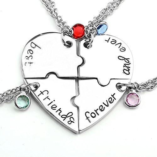 Zysta Cadena de la amistad hermanas, collar con colgante en forma de corazón dividido en tres / cuatro piezas, color plateado con grabado Best Friend Forever Bonito regalo para amigos Cuatro unidades