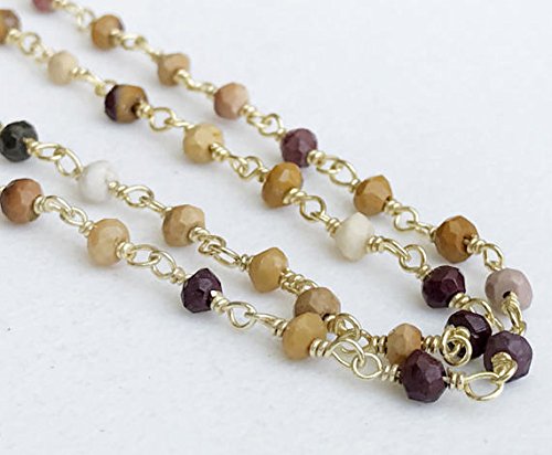 1 Strand Natural Jasper Faceted Rondelle Beads Connector Chains in 925 Silver Gold Plate Wire Wrapped Rosary Style Chain
