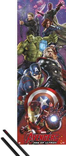 1art1 Los Vengadores Póster para la Puerta (158x53 cm) Age of Ultron Y 1 Lote De 2 Varillas Negras