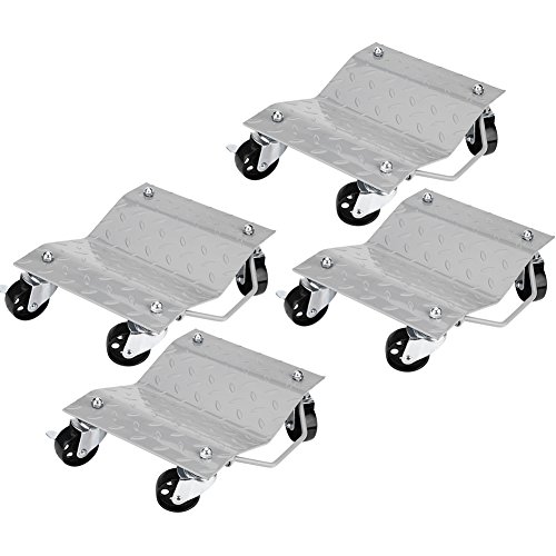 4Pcs Carrito para Desplazar Coche Carro para Mover el Neumático de Coche Tractores Motos de Nieve Vehículos Hasta 1500 LBs /680KG, 2 de 4 Ruedas con Freno, Plataforma para Reparación de Automóviles