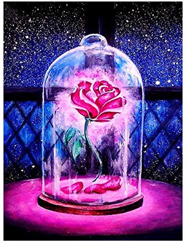 5D Diamond Painting by Number Kit Grande DIY Completo Diamante Pintura Rosa roja Bordado Cristal Punto de Cruz Adulto para Hogar Decor de Pared Regalo Cuadro Puzzle Taladro cuadrado 20X30cm