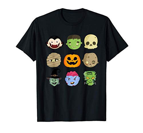 9 Monstruos Emoji Divertido Disfraz Halloween Hombre Mujer Camiseta