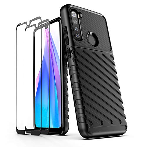 AIFIVE Funda para Xiaomi Redmi Note 8T con Protector de Pantalla (2 Piezas), Silicona Suave TPU Protección Antideslizante [Anti-Rasguño] [Anti-Golpes] Protectora Caso para Xiaomi Redmi Note 8T (Negro)