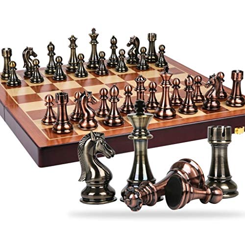 Ajedrez Ajedrez Metal Bronce y latón Piezas de ajedrez Tablero de ajedrez de Madera Maciza Plegable Juego de ajedrez Profesional de Alto Grado Ajedrez Magnetico