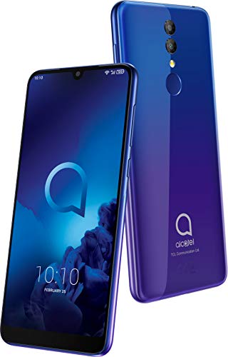 Alcatel 3 (2019) smartphone (pantalla 5,94", 4GB RAM, 64GB memoria interna, Dual SIM, doble cámara frontal 13 Mpx + 5 Mpx, cámara selfie 8 Mpx, batería 3.500 mAh, Android), color Azul y Púrpura