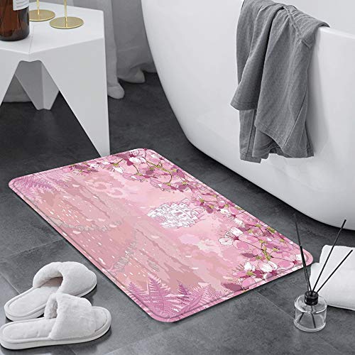 Alfombra de Baño Antideslizante 60x100 cm,Fantasía, silueta de castillo medieval de hadas en medio de flor bot,Alfombrillas Baño Microfibra Súper Suave Absorbente Tapete de Piso para Ducha,Cocina,Baño