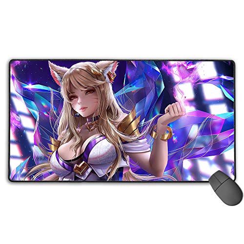 Alfombrilla de ratón para juegos para League Legends Kda ahri, almohadillas de goma antideslizante con bordes cosidos, base de goma antideslizante de 40 cm x 90 cm.