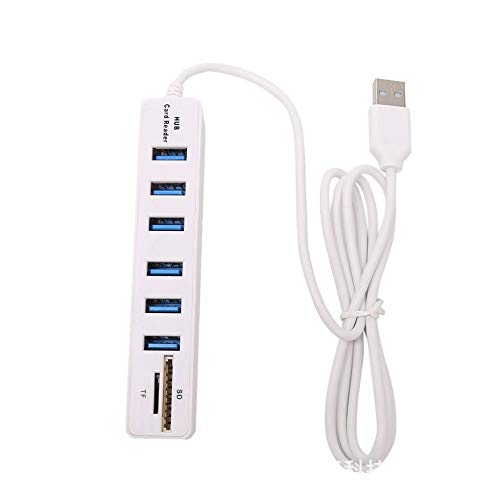 Amycute USB 3.0 Hub portátil 8 puertos con lector de tarjetas SD/TF 5 Gbps, Hub USB alimentado para ordenador portátil, PC, PS4, Xbox, NS, iMac, MacBook Air Pro blanco blanco