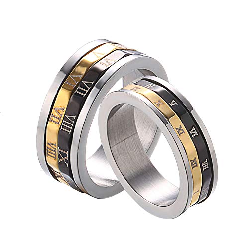 AnazoZ Anillos de Pareja Acero Inoxidable 1Par Anillos Parejas Anillo Numeros Romanos Anillo Plata Oro Negro Anillo Talla Mujer 20 & Hombre 22