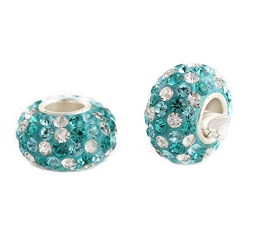 Andante-Stones - original, plata de ley 925 sólida, cuenta de cristal de color turquesa-azul-blanco, elemento bola para cuentas European Beads + saco de organza