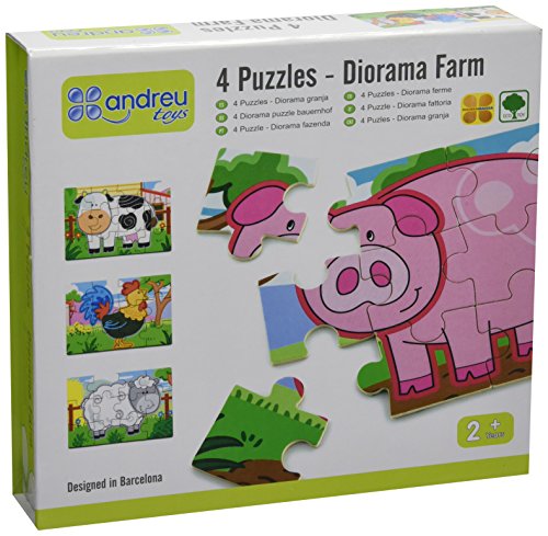 Andreu Toys - 4 Puzzles Diorama Granja, de Madera (16461.0)