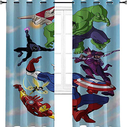 aotuma Avengers Earth's Mightiest Heroes - Cortinas opacas para colorear para niños, con ojales y aislamiento térmico, oscurecimiento de la habitación, 137 cm de ancho x 213 cm de largo