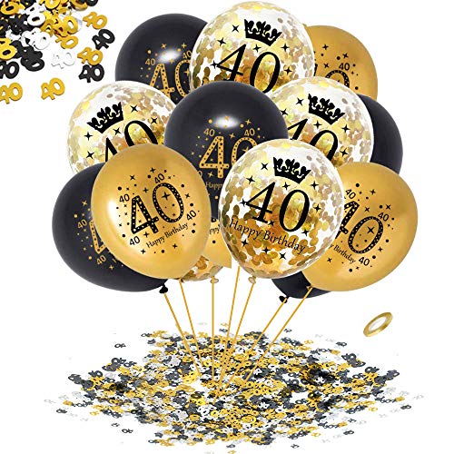 APERIL 40 Globos de Cumpleaños Negro Oro, 30 Piezas Globos Dorados Metalizados Globos Negros Globos de Confeti e 20g Confeti de Número 40 para 40 cumpleaños Hombre Mujer Aniversario Fiestas