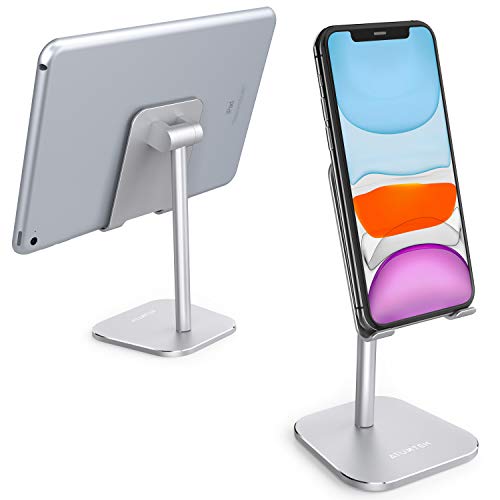 ATUMTEK Soporte Móvil Mesa Soporte Teléfono Móvil, Soporte Ajustable para Escritorio de Aleación de Aluminio Sólido para iPhone 12/11 Pro/XS Max/XR/8/7, iPad, Samsung, Todas Las Tabletas y Teléfonos