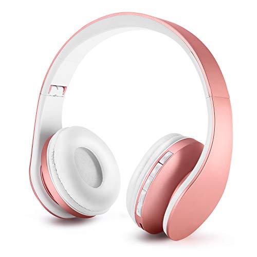 Auriculares Bluetooth para niños, Auriculares Plegable para niños con Volumen Limitado, niñas y niños, Auriculares Ajustable y Plegable con micrófono-Rosa Oro