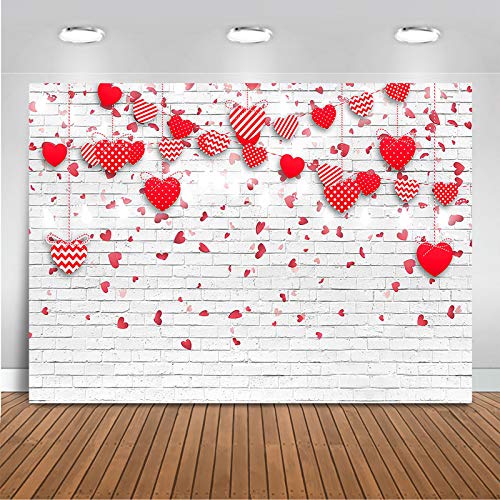 Avezano 2.1*1.5m Fondo de San Valentín Corazones rojos rosados Fondo de pared de ladrillo blanco Día de la madre Boda Despedida de soltera Fiesta de aniversario Fiesta de cumpleaños de niña Banner