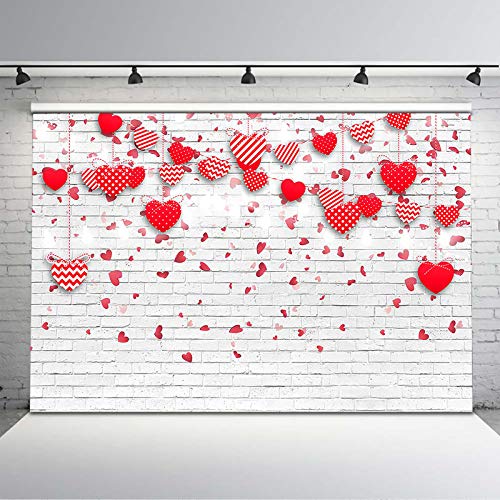 Avezano 2.4*1.8m Fondo de San Valentín Corazones rojos rosados Fondo de pared de ladrillo blanco Día de la madre Boda Despedida de soltera Fiesta de aniversario Fiesta de cumpleaños de niña Banner